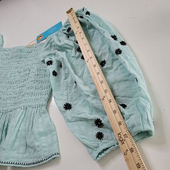 $245 TANYA TAYLOR smocked peasant puff green dot long sleeve top MEDIUM M NWT - Picture 3 of 13